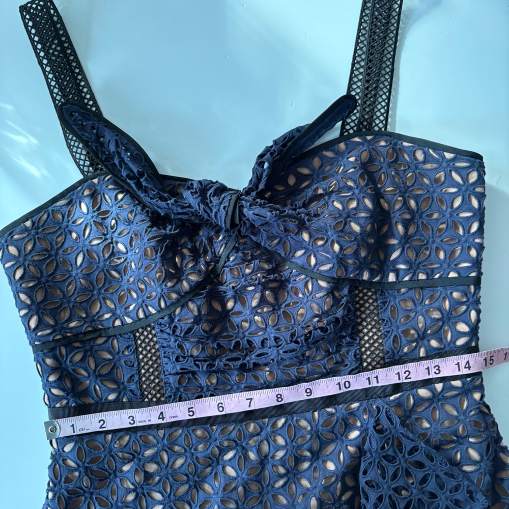 Self-Portrait || Broderie Floral Petal Mini Dress Eyelet Lace Ruffle Navy Blue 8 - Picture 10 of 13